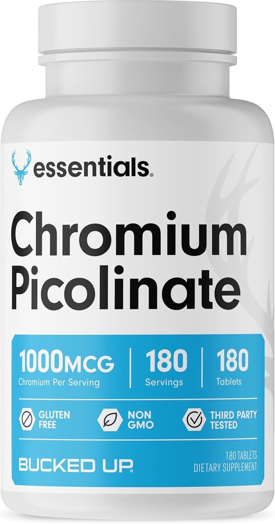 Bucked Up Chromium Picolinate 1000mcg Per Serving, Bucked Up Essentials (180 Pelayan, 180 Tablet)