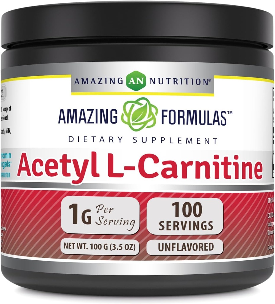 Amazing Formulas Acetyl L- Carnitine 100 Grams (3.5 Oz) supplement £124; 100 Servings 14; Non-GMO 124; Gluten Free 124; Made in USA