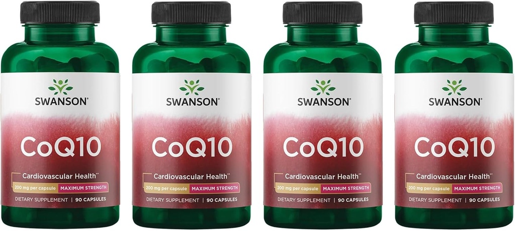 Swanson CoQ10 Cardiovascular Brain Energy and Heart Health Antioksidant Supplemen 200 mg 90 Capsules (4 Pack)