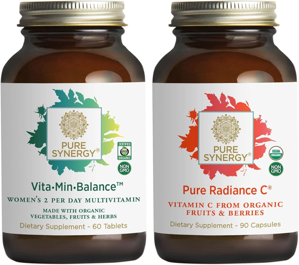PURE SYNERGY Women 's Multivitamin, Stress, dan Esensials Energy Bundle 124; Whole Food Multi dengan Adaptogens, Vitamin C Ammune dan Skin Supplemen 12.4; Vegan, NON-GMO, dan Organ Ingregents