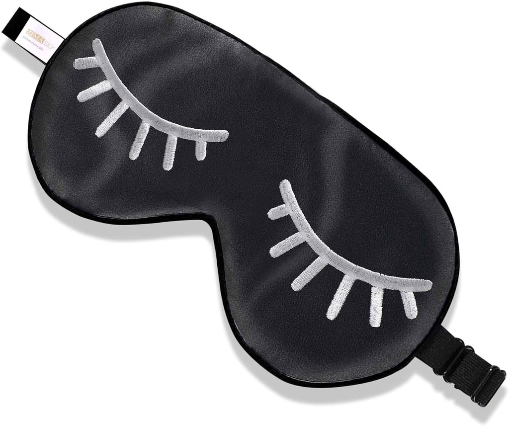 ZITASILK 100% Natural Silk Sleep Mask Blindfold, Adjustable Super- Smooth Soft Eye Mask for Sleep with Bag (Eyelashes)