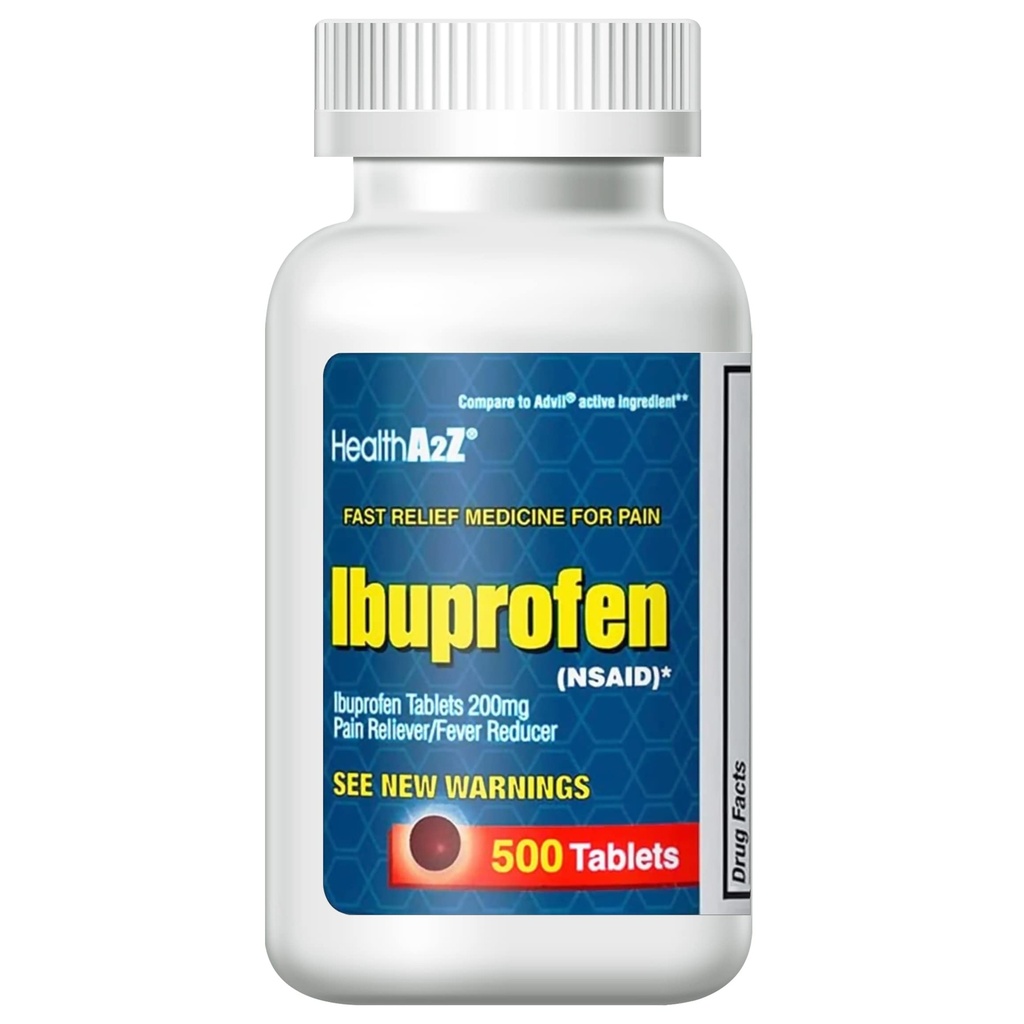 HealtA2Z ® Ibuprofen 200mg 124; 500 Counts 12.4; Relief Pain 124; Tubuh Aches 14; Headache 14; Arthritis 124; Cramps 124; Back Pain 124; Reducer Fever... (500 Count)