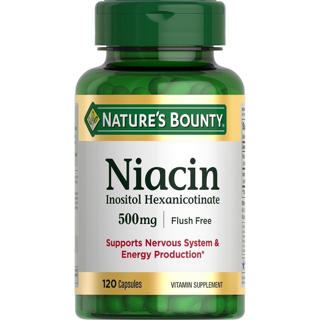 Nature 's Bounty Niacin 500mg Flush Free, Cellular Energy Support, Support Nervous System Health, 120 Kapsul