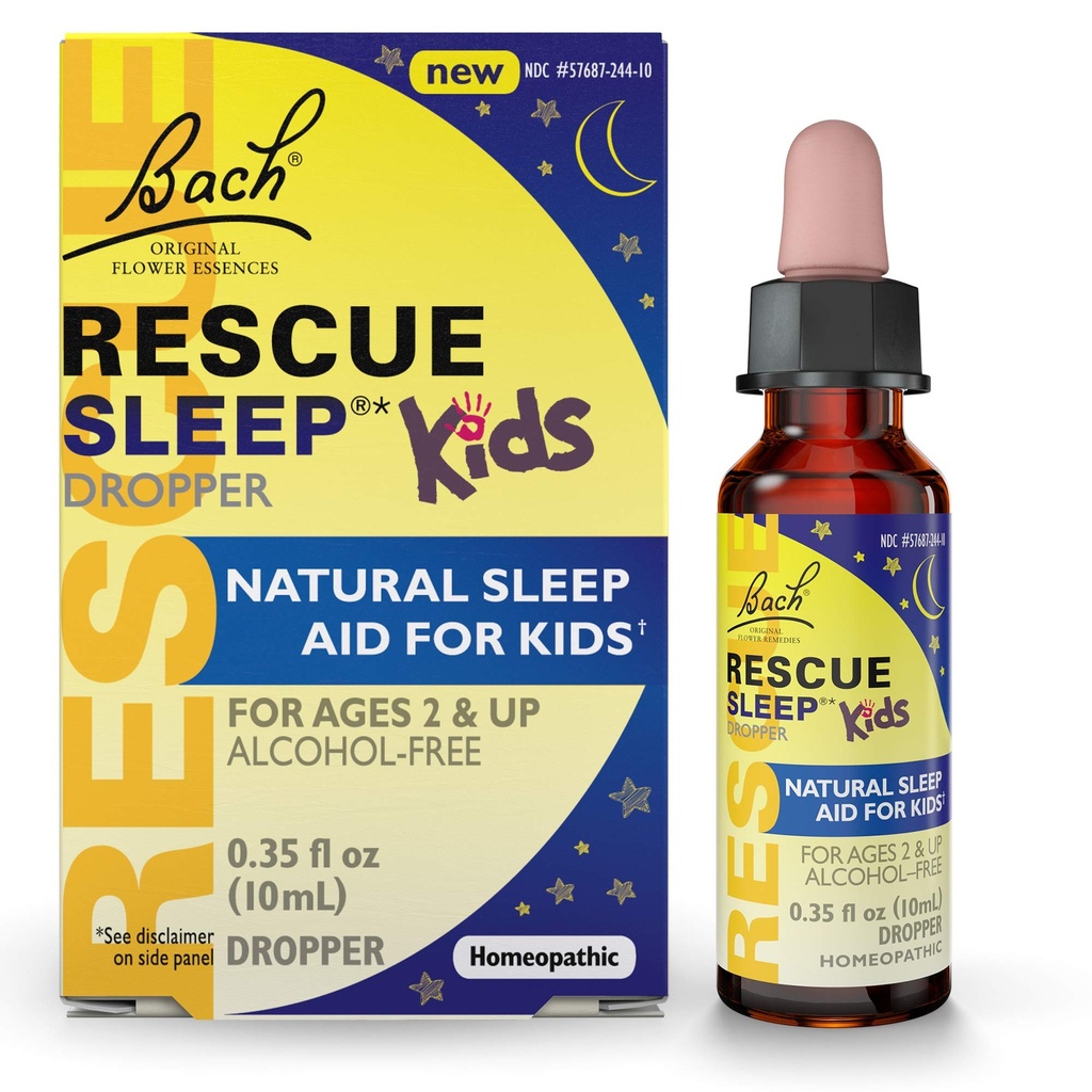 Bach RESCUE SLEEP KIDS Dropper 10mL, Natural Sleep Relief Aid, Homeopatic Flower Essence, Free of Melonatin, Sugar & Gluten, Kid- Friendly, Non-alkohol Formula