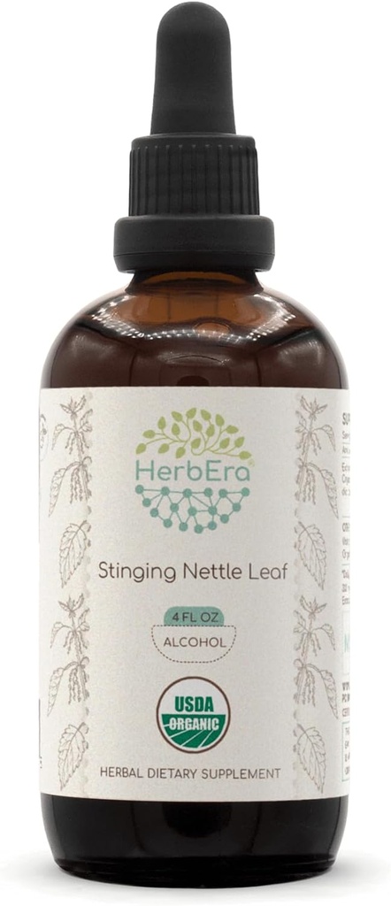 HerbEra Stinging Nettle Leaf A120 USDA Organik Tincture 124; Extract Alkohol, High- Potency Herbal Drops --124; Certified Organic Stinging Nettle (Urtica Dioica) Dry Leaf (4 oz)