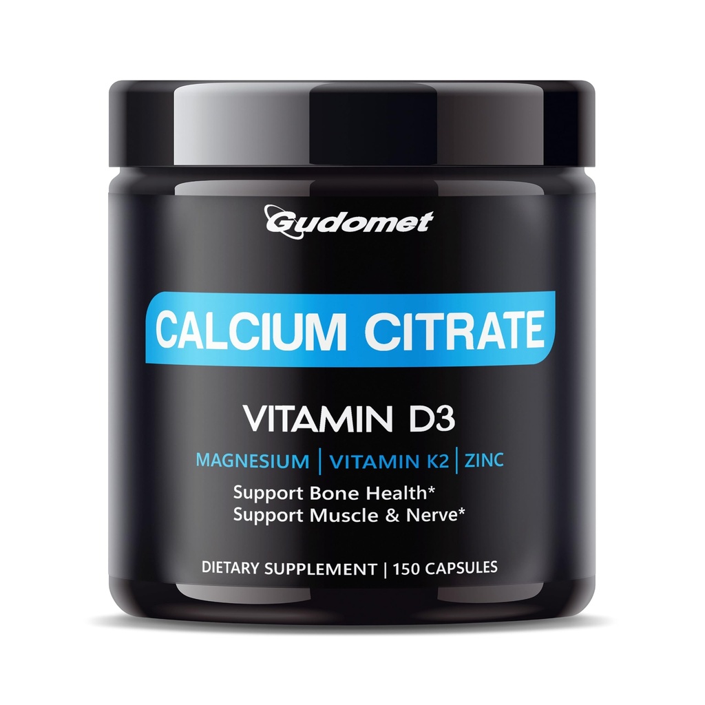 Tinggi-Absorpsi Kalsium Citrat dengan Vitamin D3 & K2 - Support Bone, Muscle & Nerve Health - 150 Capsules, Made in USA