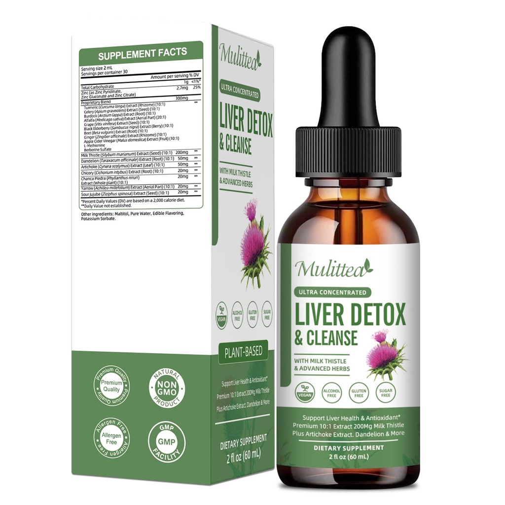 Liver Health & Lymphatic Drainage Drops -Dukung Liver Cleanse Detox & Repair with Artichoke Milk Thistle Silymarin Extract, Dandelion, Turmeric, Berline to Renew w w / 21 powerful Herb-Nutrients-60ml