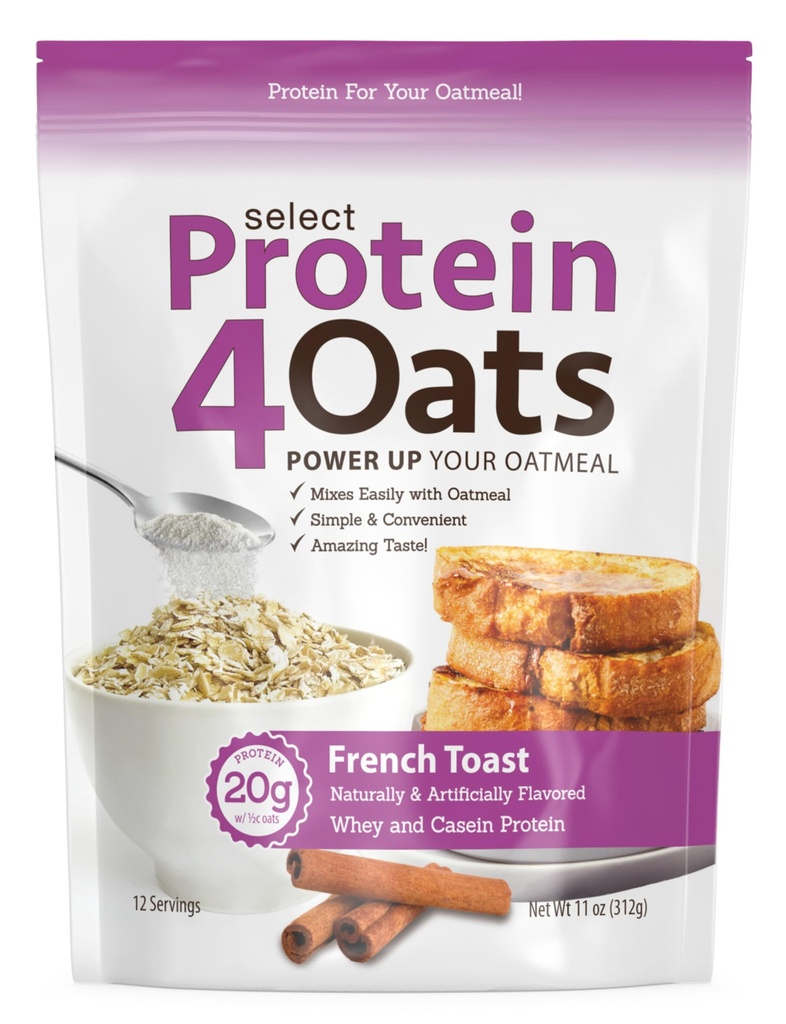 Pescience Protin4Oats, Powder to Make Amazing Tasting Protein Oatmeal, with Whey and Casein, French Toast, 12 Servis