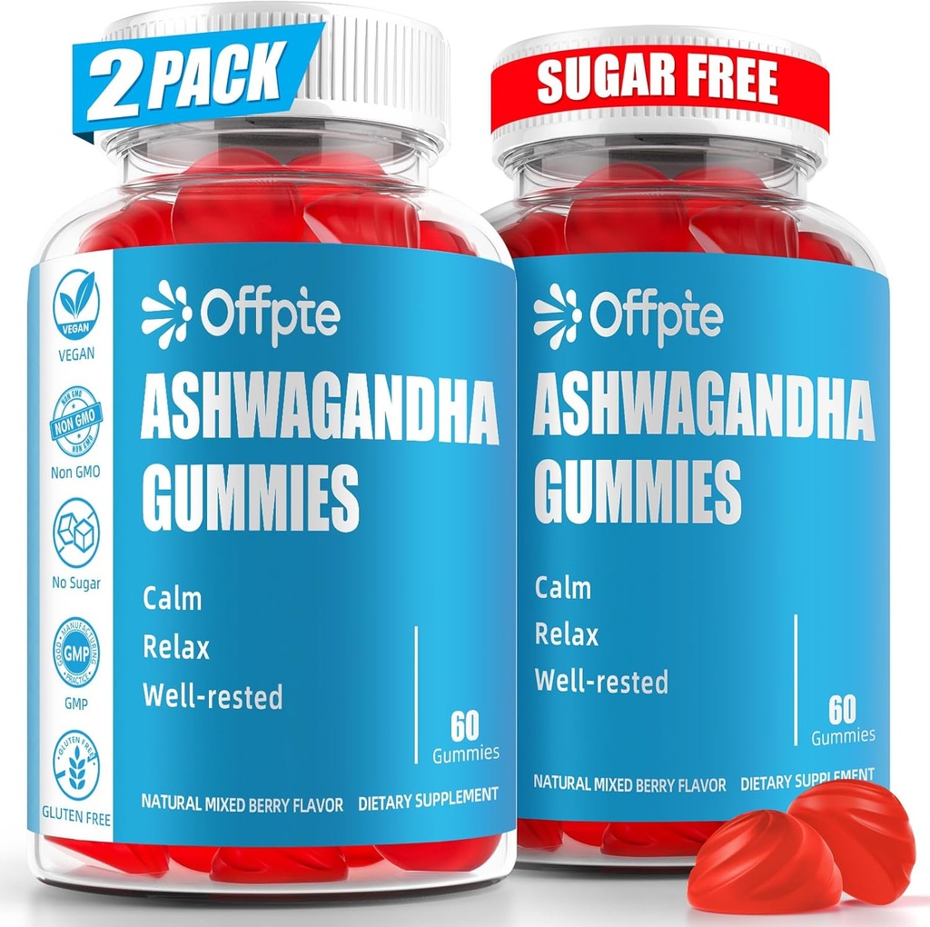 Ashwagandha Gummies Sugar Free for Women, Potency Ashwagandha Root Extract Suplemen L- Theanine GABA Chamomile Turmeric Vitamin D3 B12 untuk Vegan dewasa Stress (Mixed Berry)