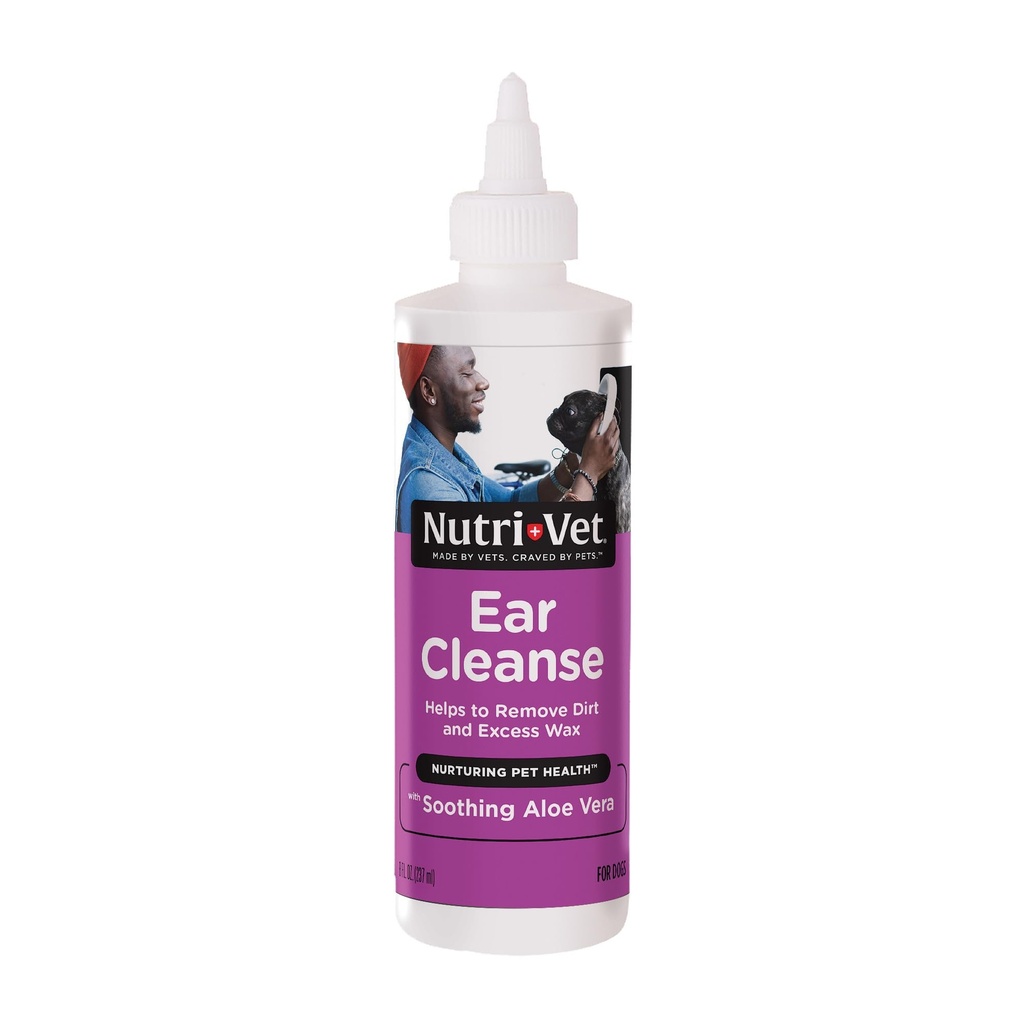 Nutri- Vet Ear Cleanse for Dogs, Liquid Ear Cleanser with Soothing Aloe and Salicylic Aid, Removes and Cleans Wax, Dirt, and Deobris, Deodorizes, and Itch Relief, Gentle Veterinarian Formulation, 8oz