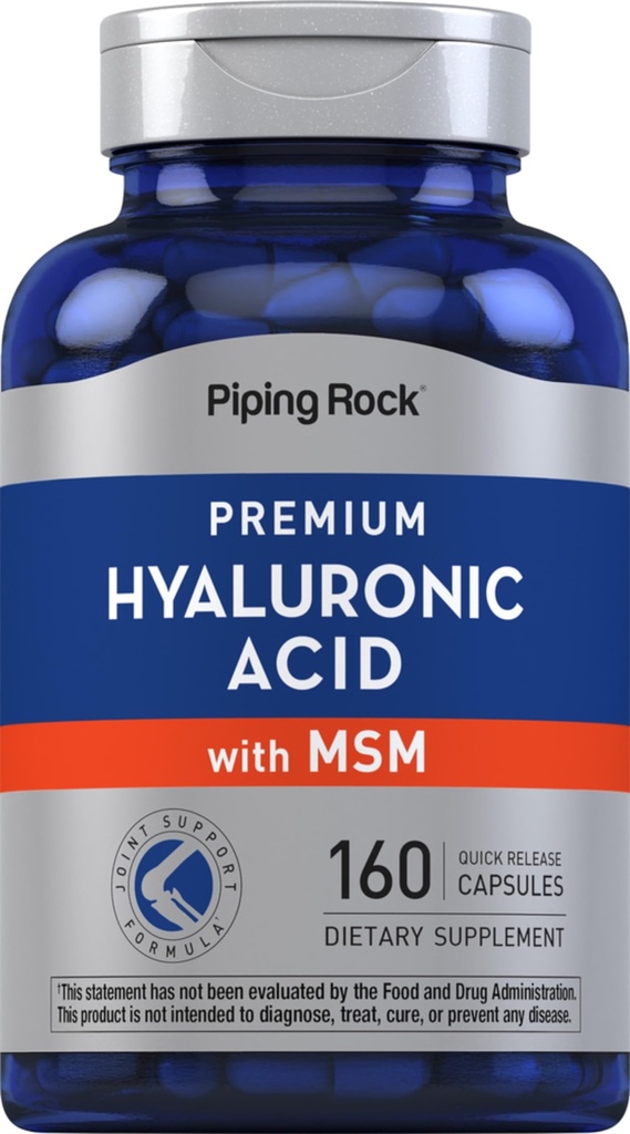 Piping Rock Hyaluronic Acid Supplemen 124; 100mg 124; 160 Capsules 12.4; dengan MSM untuk Perempuan dan Pria 124; Non-GMO, Gluten Bebas
