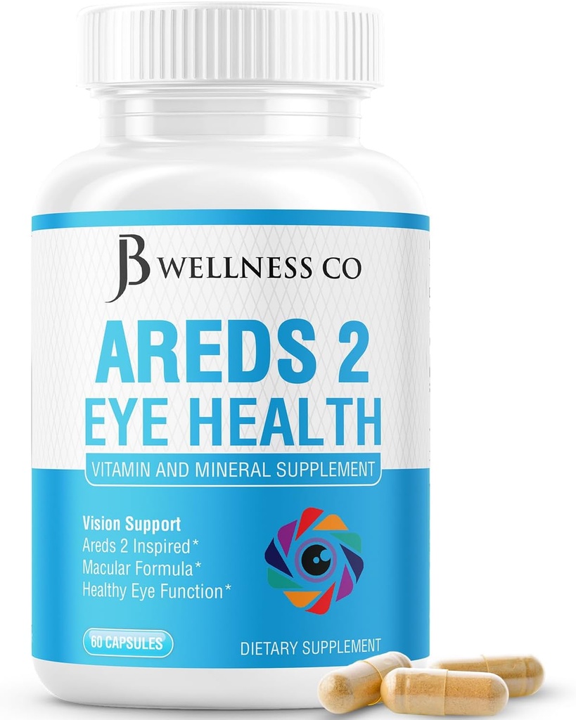 JB Wellness AREDS 2 Eye Vitamin & Mineral Suplemen, Berisi Lutein, Vitamin C, Dalxanthin, Zinc & Vitamin Enhance Vision Supplemen - 60 Count