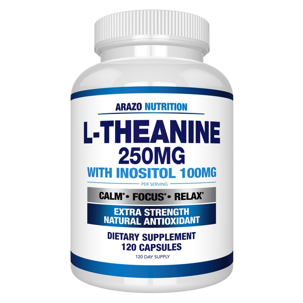 nutrition Arazo L- Theanine 250mg (Ekstra Kekuatan) dengan Inositol 100mg, 120 Capsules Vegetarian