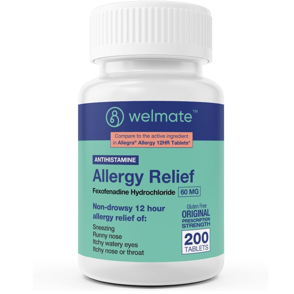 Relief WelMATE - Allergy - Fexenadine HCl 60 mg - 12 Hour Noowsy Antihistamin - Sneezing - Runny Nose