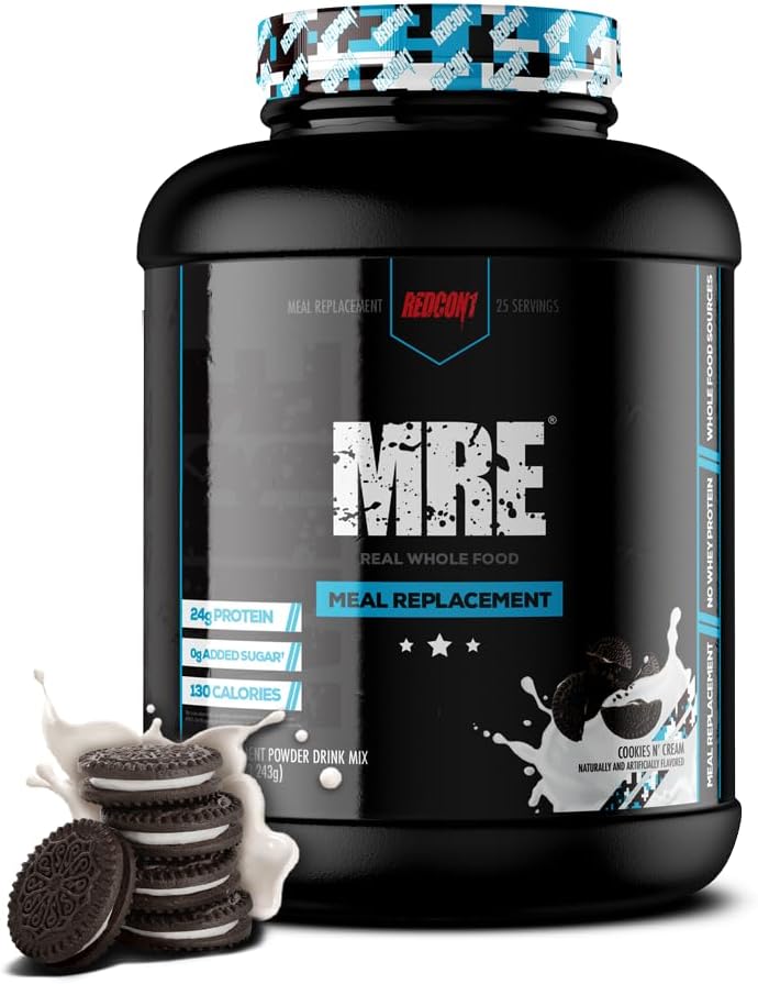 REDCON1 MRE Protein Powder, Cookies N 'Cream - Meal Replacement Protein Blend Dibuat dengan MCT Oil & Whole Foods - Protein dengan Ingreations Natural untuk Aid in Muscle Recoververy (25 Pelayan)