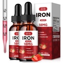 (2 Paket) Tambahan Besi Cairan untuk Perempuan & Pria Besi Drops Besi untuk Anemia dengan Flolate, Vitamin C, B12 untuk Red Blood Cell Support - Strawberry, 4 Fl Oz