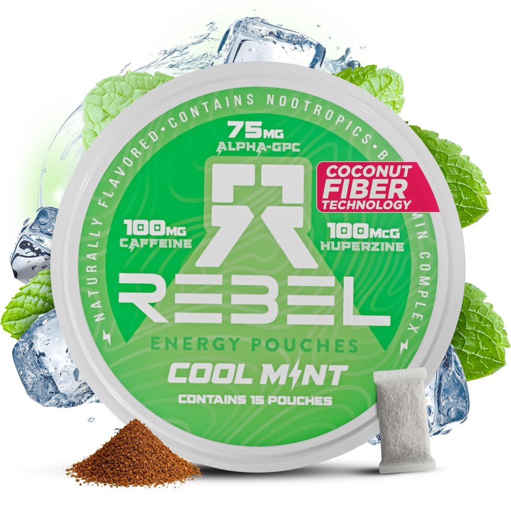 Nootropic Energy Caffeine Pouches: 100mg Caffeine Alpha GPC Huperzine A & EstivenVitamin Sugar- Free Coconut Fiber Technology: Cool Mint Flavor Per (Pack of 1)