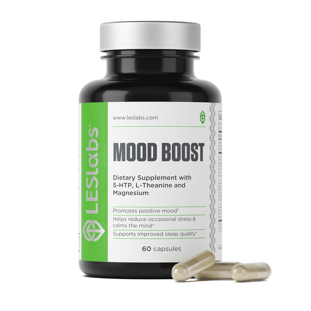 LEM Labs Mood Boost - Stress Relief, Mood Dukung, Deep Relaxation & Better Sleep - 5- HTP, Ashwagandha, Rhodiola Romea, Magnesium, L- Theanine & GABA - None-GMO Suplemen - 60 Capsules