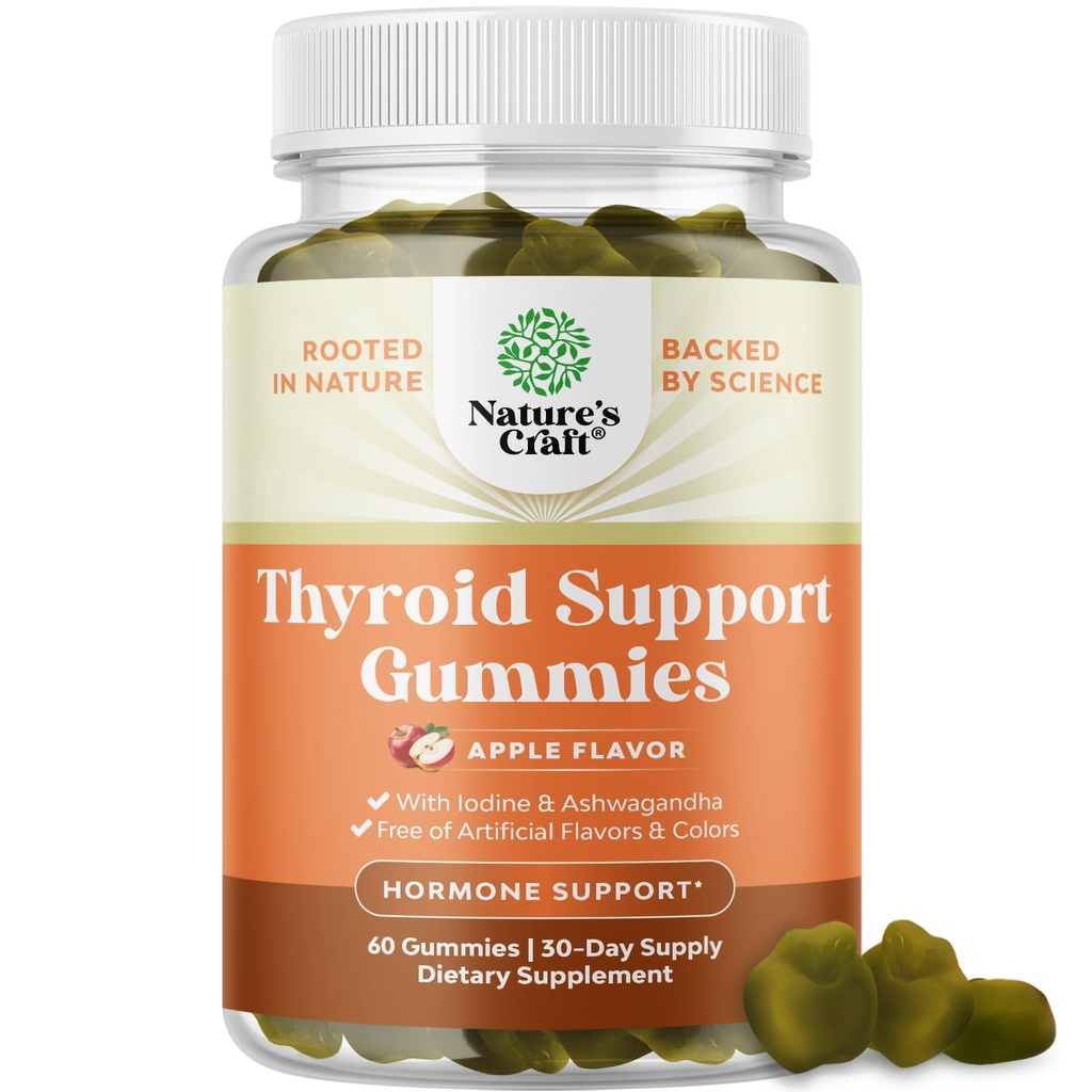 Nature Craft Vegan Thyroid Gummies with Sea Moss - Thyroid Dukung Gummies for Comprehensive Support for Men and Women with Iodin Selenium and Other Enable Vitamine - Glatin- Free Non-GMO 60