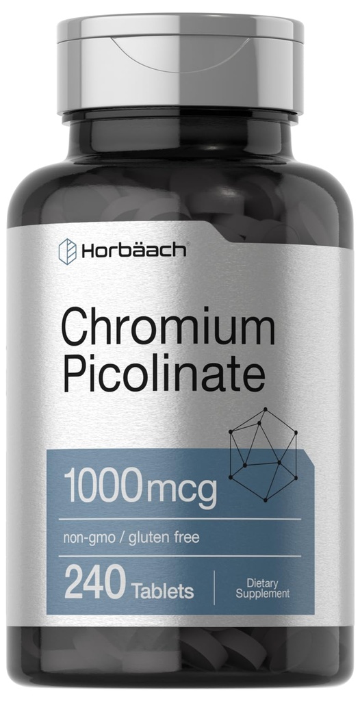 Horbaach Chromium Picolinate 1000mcg 124; 240 Tablet 144; Vegetarian Formula 12.4- GMO, Gluten Free Suplemen