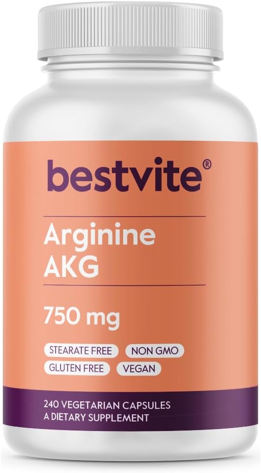 BestVITE Arginine AKG 750mg (240 Vegetarian Capsules) - Tidak ada Stearat - Vegan - Non GMO - Gluten Bebas