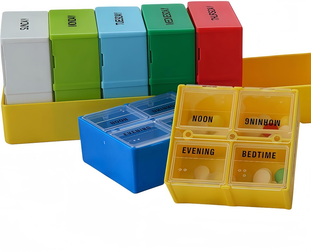 Besar Kasus Pil KB Weekly, 7-Day Case Comment, Pill Organizer 4 Kali Harian, Kontainer Pill Hari 4, Kompartemen Aman, 7.8 x 2.3 x 2.3 in, Kuning