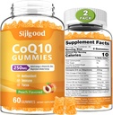 2 Pack CoQ10 Gummies, plus Omega-3, Vitamin B3 dan Zinc, Magnesium, 5X High Absorpsi Koenzim Q10 Suplemen, Q10 untuk Boost Cellular Energy, PowerAntioksidant & Brain, Peach Flavor, 120 Cts