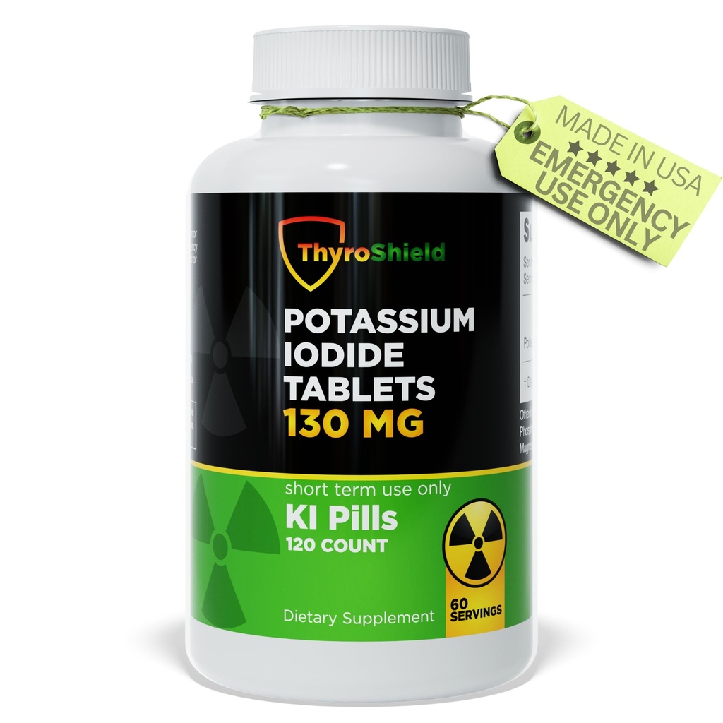 Potassium Iodide Tablet 130 mg 124; 120ct Iodium Tablet untuk Pameran Radiasi - Potarium Iodium Pills - YODO Naciente - KI Pil - Dibuat di USA - ThyroShield
