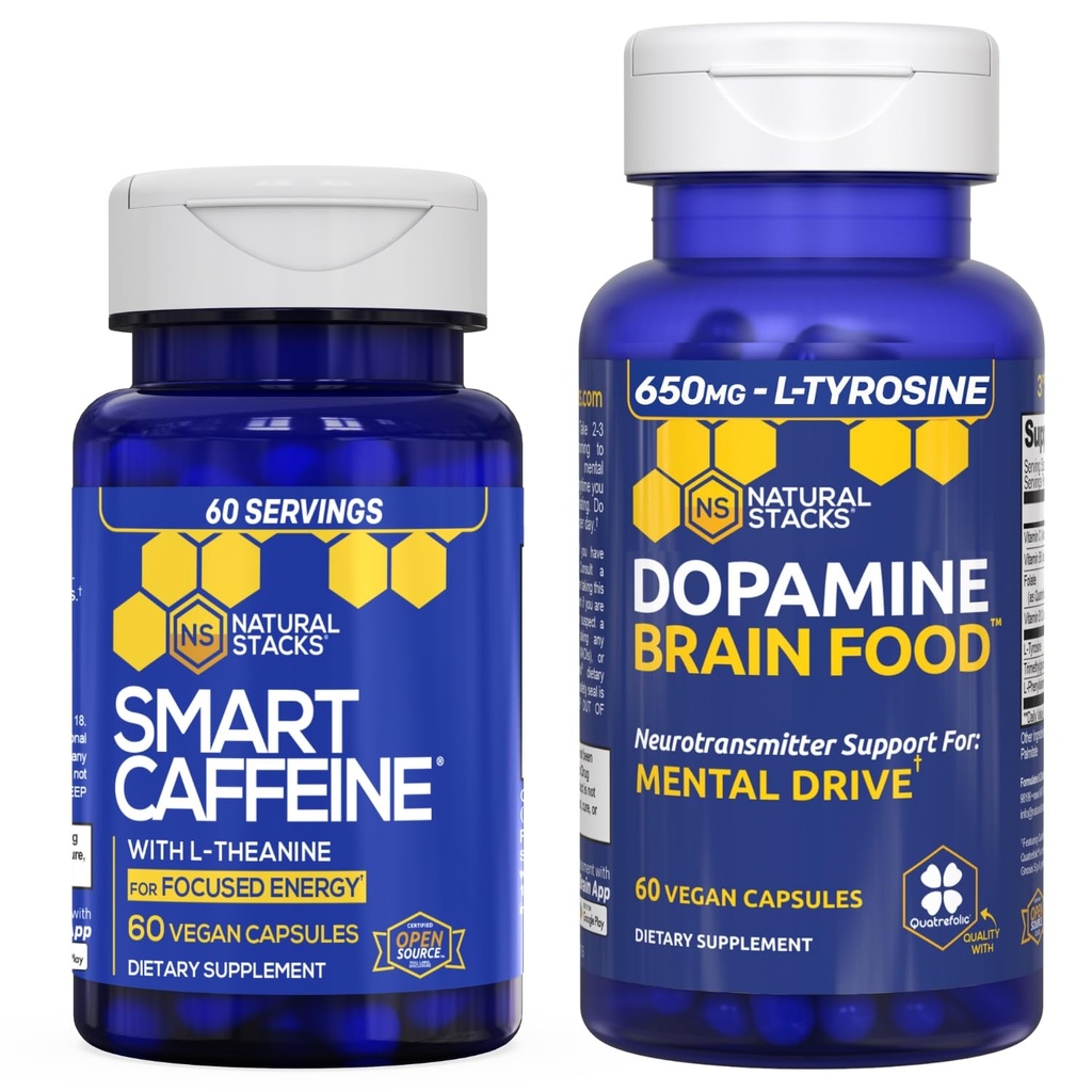 STACK NATURAL Smart Caffeine + Dopamin Food Bundle - Support Energy, Focus & Mental Drive * - 120 Total Kapsul