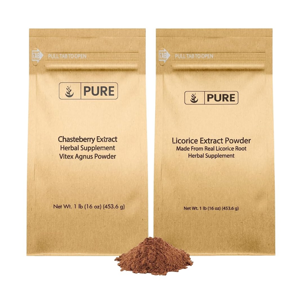 PURE ORIGINAL INGREDIENTS Chasteberry Extract and Licorice Extract Bundle, 1 lb Each, Non-GMO, Gluten Free Supplemen