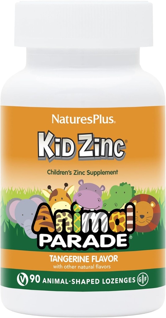 NaturesPlus Animal Parade KidZinc, Tangerine Flavor - 90 Animal- Shaped Lozenges, Paket 3 - Organis Disertifikasi Zinc - Vegan, Gluten Free - 270 Total Servings