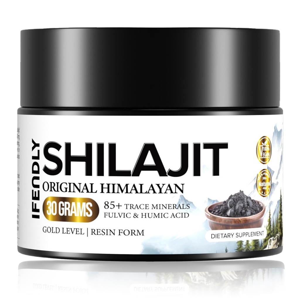 Shilajit Resin, Shilajit for Men & Women, Shilajit Pure Sherlayan Organic - 600mg Potency Gold Grade, dengan 85 + Trace Minerals, Fulvic & Humic Acid, for Stamina, Immunity & Power (30g)