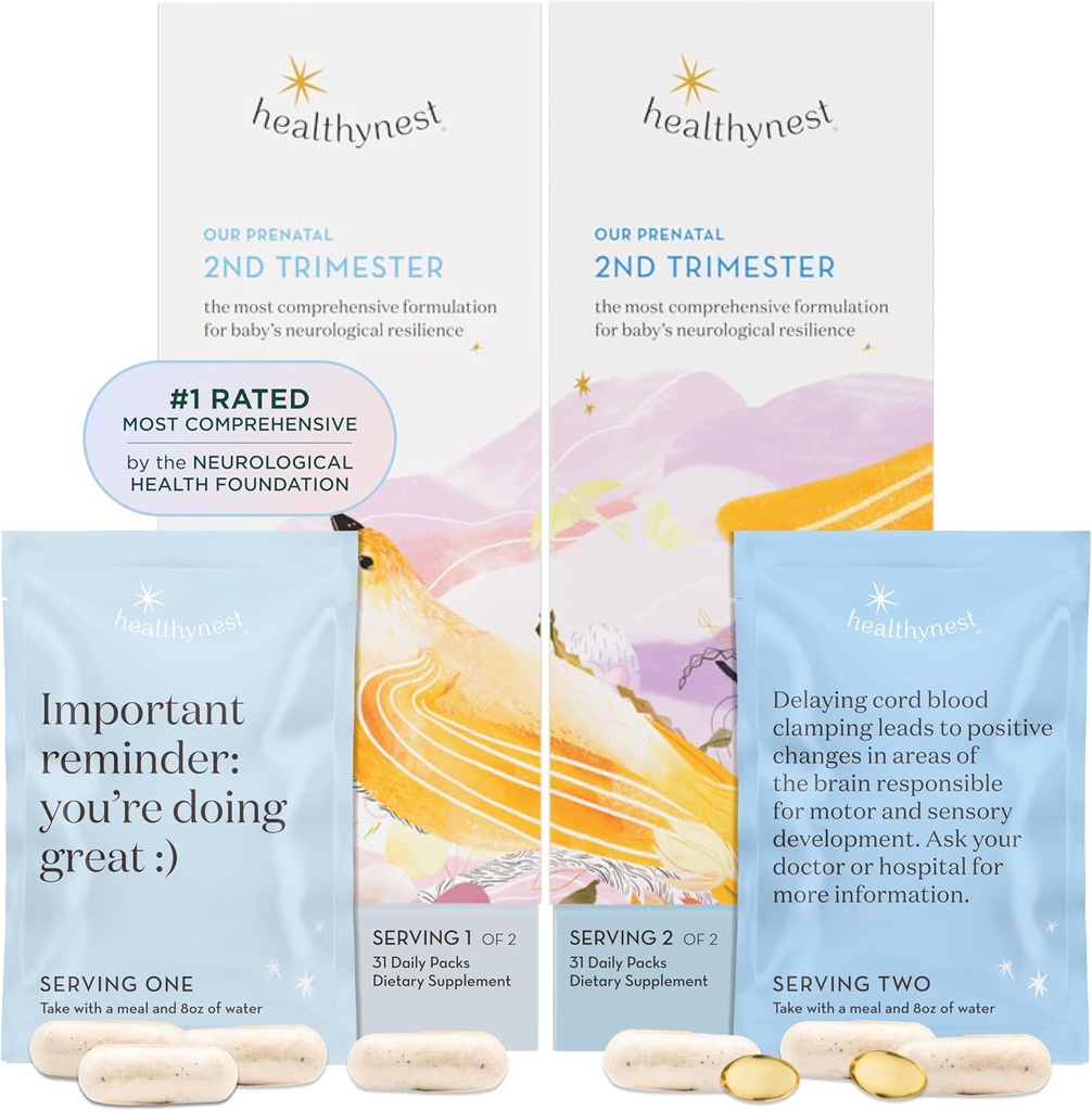 HealthyNest 2nd Triemester Prenatal Vitamin 124; Pregnancy Dukungan untuk Pengembangan Otak Fetal dengan Methylfolat, Choline, DHA, Besi, Inositol 12431 Hari Suppply