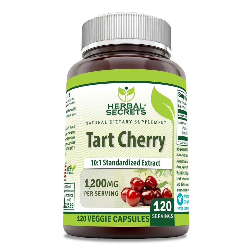 Herbal Secrets Tart Cherry 10: 1 Standardized Extract Supplemen 124; 1200 Mg Per Serving 14; 120 Vevgie Capsules 14; Non-GMO 124; Gluten Free 124; dibuat di USA (1 Pack 124; 120)