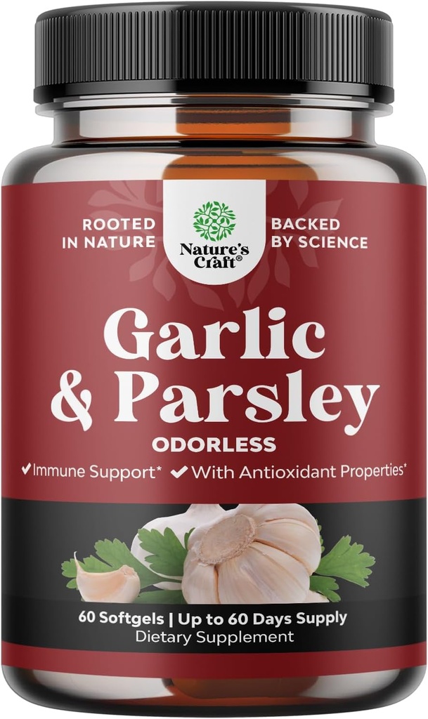 Terkonsentrasi Odorless Bawang putih Softgels - Parsley Ekstrak & Suplemen Bawang Berusia - Parsley Softgels untuk Dukungan Gut - 60 Ct