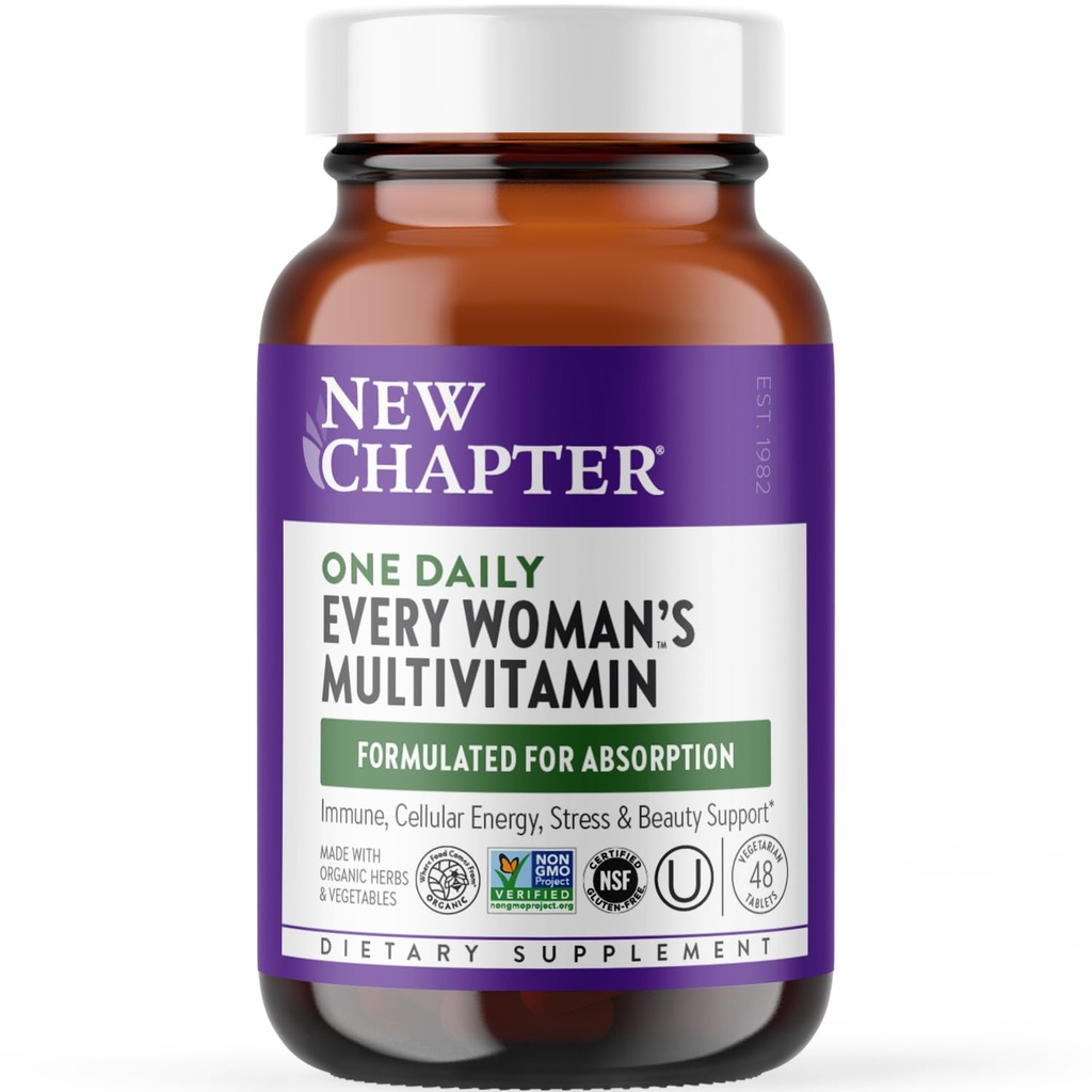 The New Chapter Women 's Multivitamin for Immune, Beauty + Energy Support with Ferated Nutrients - Every Woman' s One Daily, Made with Organic Vegetables & Herbs, Non- GMO, Gluten Free, 48 Count