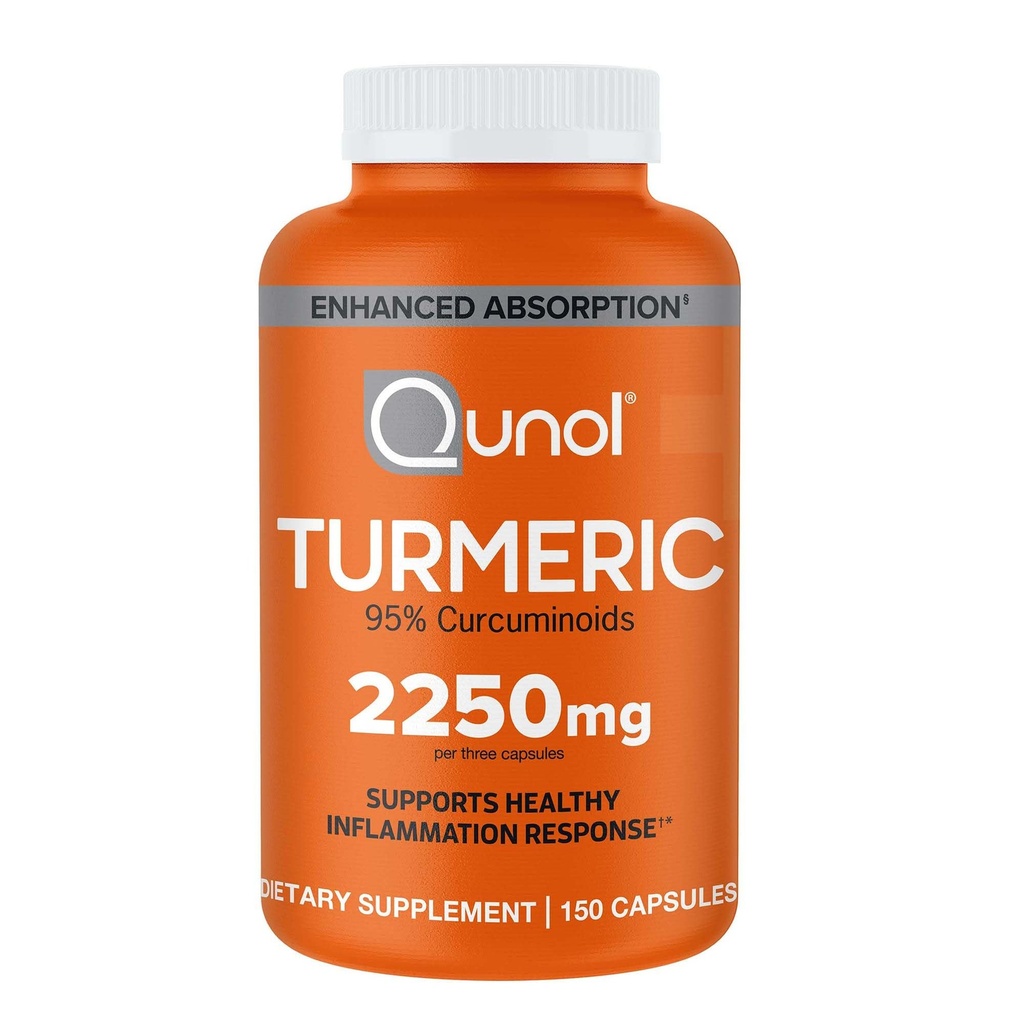 Qunol Turmeric Curcumin dengan Black Pepper, 2250mg Turmeric Extract dengan 95% Curcuminoid, Tambahan Suplemen Turmeric, Absorpsi Enhanced, Tambahan Dukungan Bersama, 150 Vegetarian Capsules