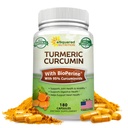 ASquared Nutrition Turmunic Curcumin 1300mg dengan BioPerine Black Pepper Extract - 180 Capsules - dengan 95% Curcuminoid, 100% Natural Tumeric Root Pouder Supplication, Murni & Root Pills