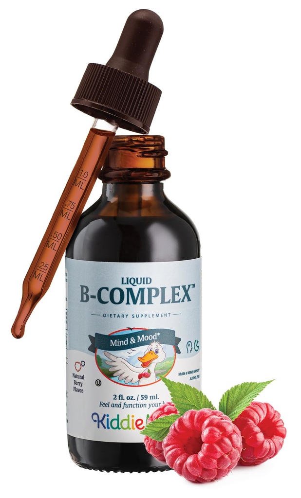Maxi Health Kid Raspberry Liquid Vitamin B Complex - Vitamin B6 Acid B12 - Sublinual B Vitamin Compleks for Kids with B1 B2 B3 B6 Biotin Folic Acid - 2 fl.