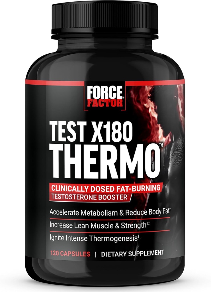 ForCE FacTOR TeacTOR X180 Testosterone Suplement and Fat Burner for Men to Accelerate Metabolism, Reduce Body Fat, Build Lean Muscle, and Increase Thermogenesis, 120 Capsules