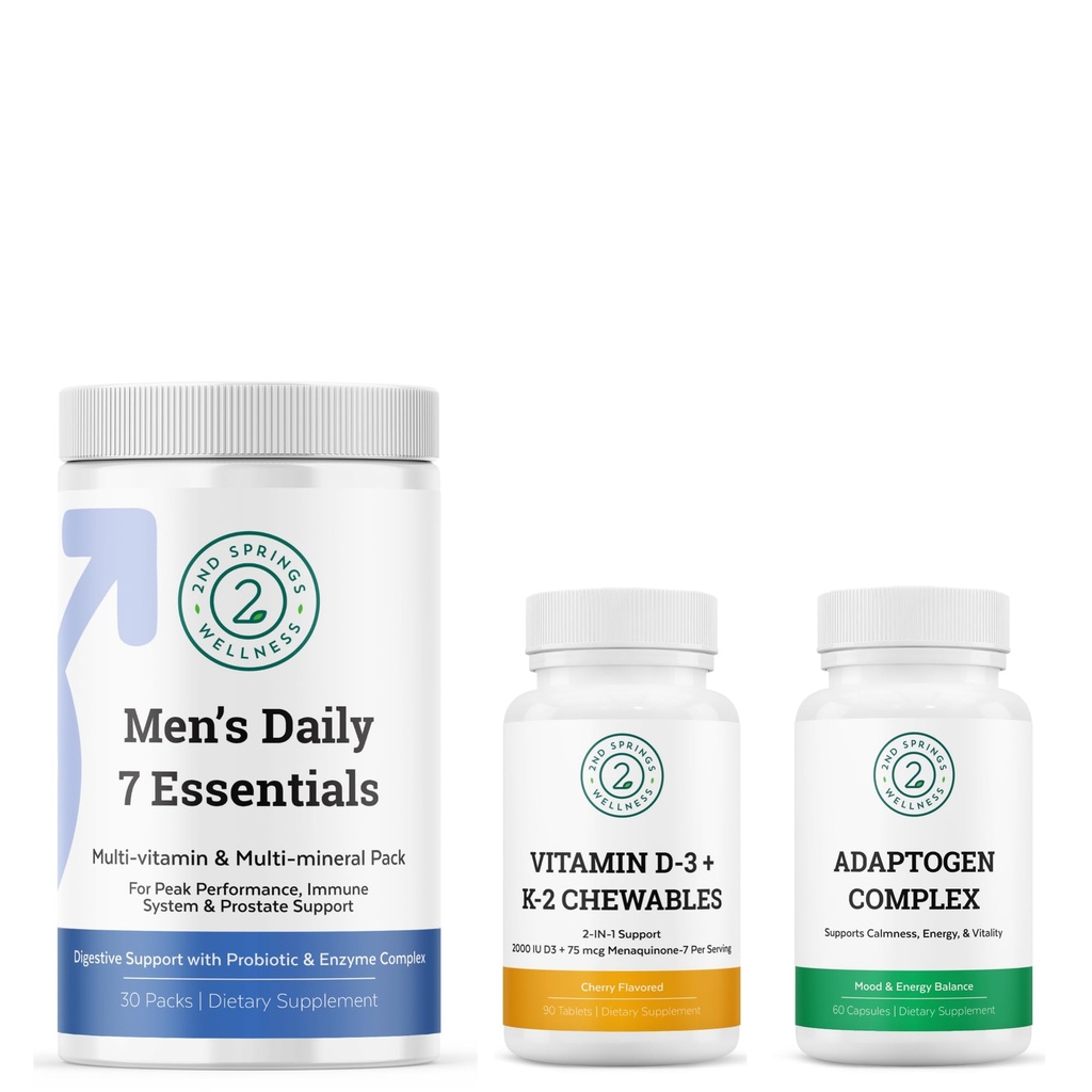 Daily 7 Esensial, Adaptogen Complex & Vitamin D3 + K2 Chewables Bundle