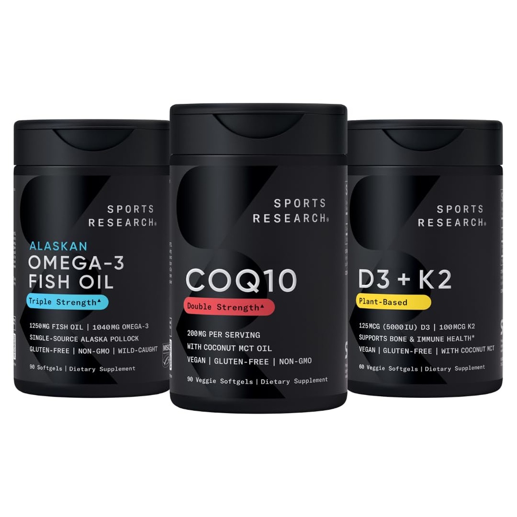 Penelitian Olahraga 1250 mg Omega 3 Burpless Fish Oil dari Single- Sumber Liar Alaska Pollock, CoQ10 (200mg) Enhanced w / Coconut MCT Oil for Better Absorpsi and 5000iu Vitamin D with 100mcg Mk7 Vitamin K