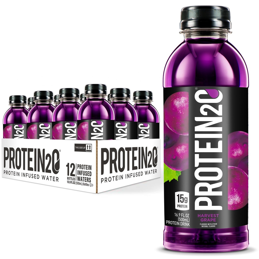 Protin2o 15g Whey Protein Isolat Air Terpasang, Ready To Drink, Sugar Free, Gluten Free, Laktose Free, Hartose Grape, 16,9 oz Bottle (Paket 12)