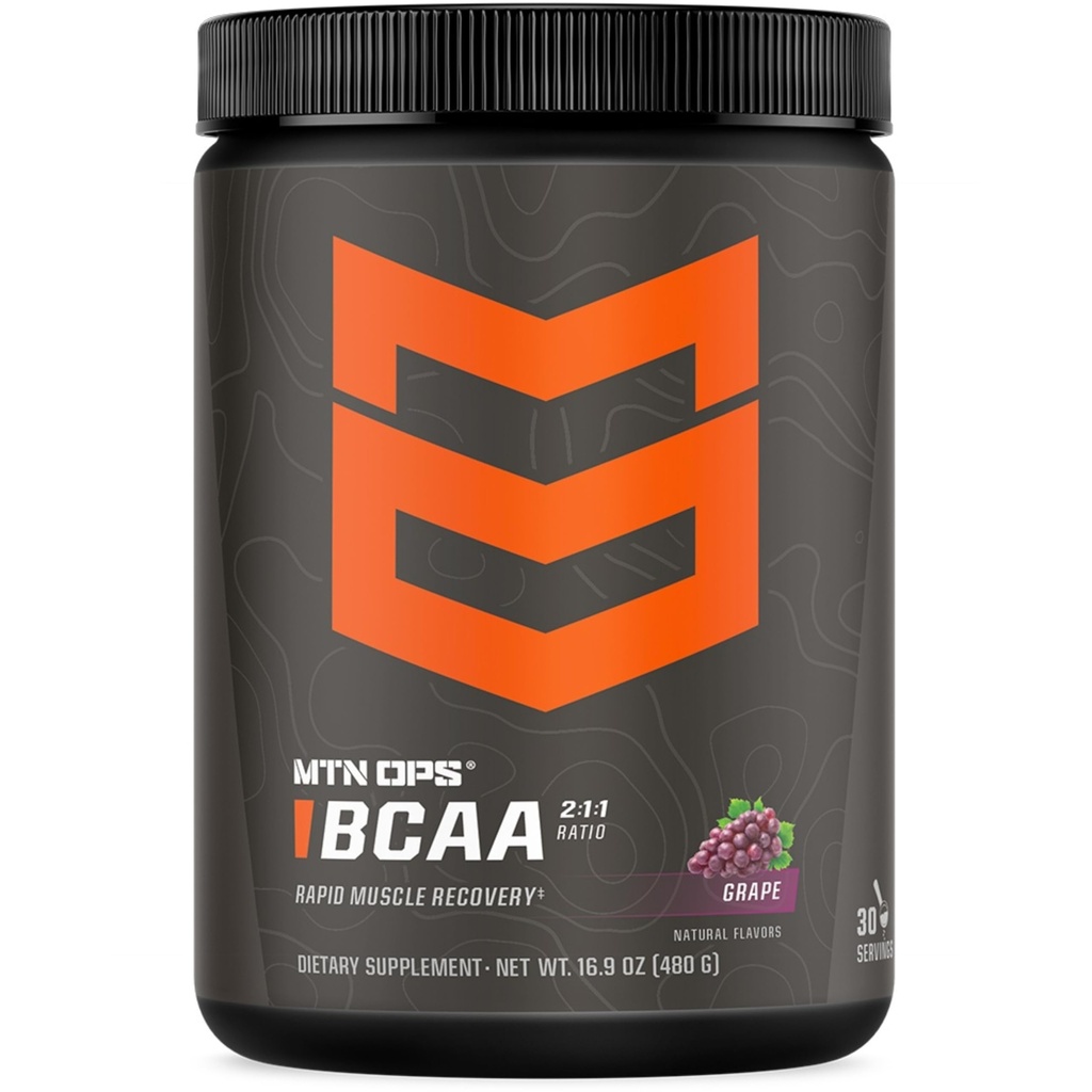 MTN OPS BCAA Powder 2: 1: 1 Amino Acids Supplement Powder for Rapid Muscle Recovery & Repair with Zero Sugar & Gluten Free - 30 Servis, Grape