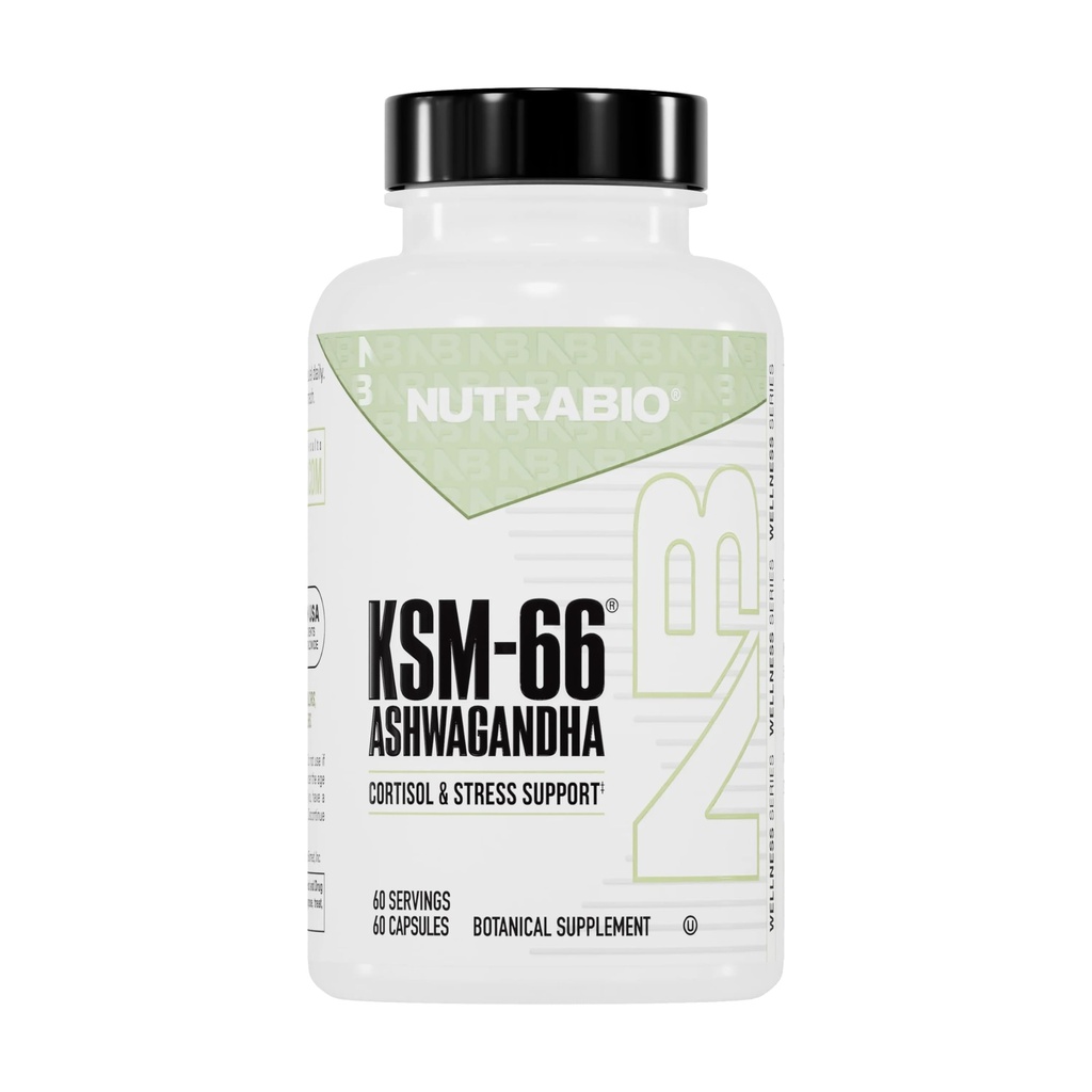 NutraBio Ashwagandha KSM-66 124; Ashwagandha Herbal Suplement for Stress, Mood, & Perforformance 124; 600 MG of Clinically Studied KSM66 60 Capsules