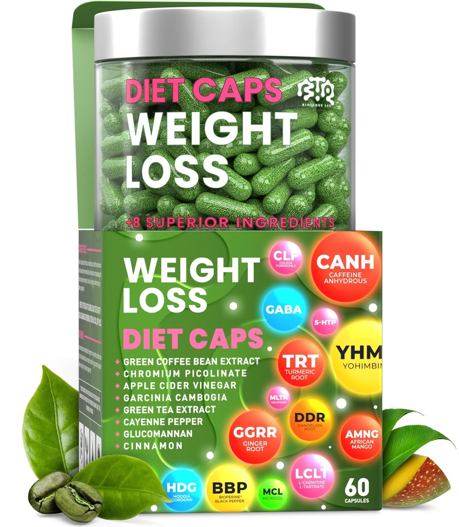 Weight Los Diet Capsules, Natural Appetite Suppresan, Day & Night Fat Burner for Women & Men with Apple Cider, Green Coffee Bean Extract, Metabolisme Booster Supplemen - 60 Pil