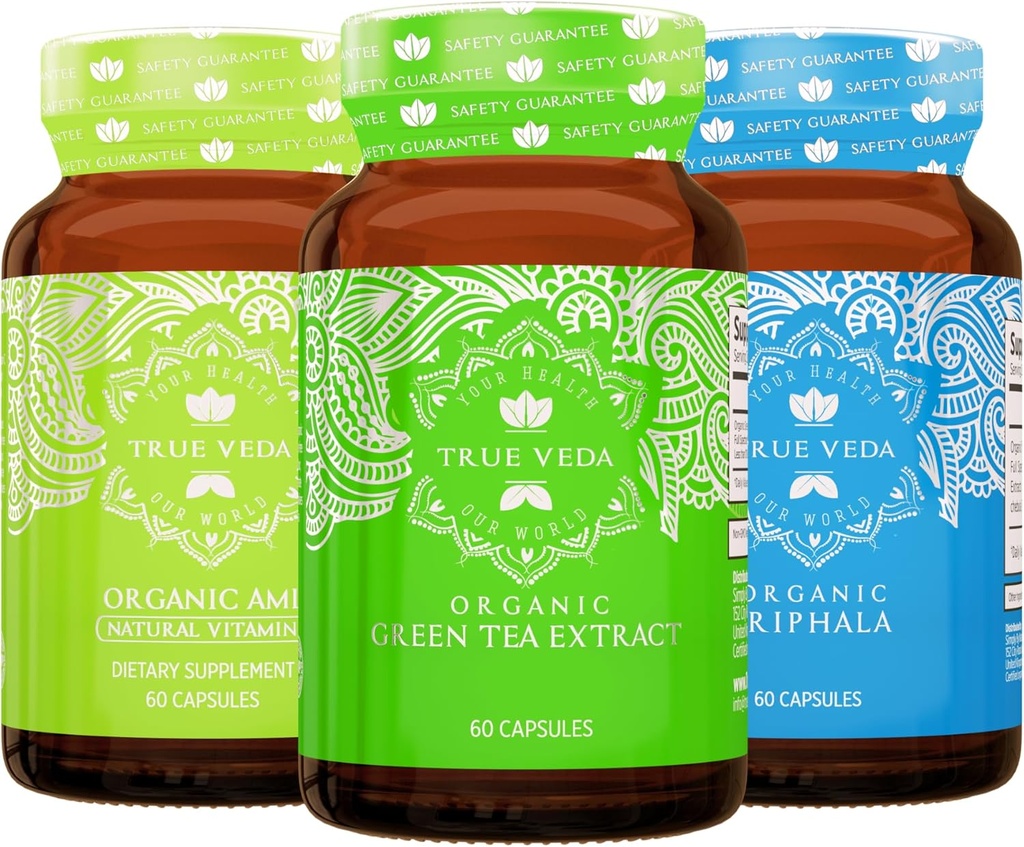 Veda sebenarnya Ditraffic dan Detox Bundle USDA Organic 124; Multi4- winning 124; Green Tea 124; Amla dengan Vitamin C 124; Triphala Capsules