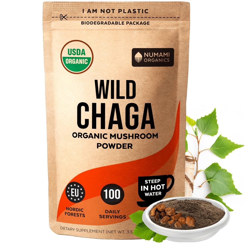 Popper Jamur Organik - Powder Fine untuk Membuat Teh Chaga untuk Pertahanan Ammune dan Energi Lebih, Organik Chaga adalah Wild Grown dan Dijamin Diberikan di Eropa, Sertifikasi USDA Organik, 100 porsi