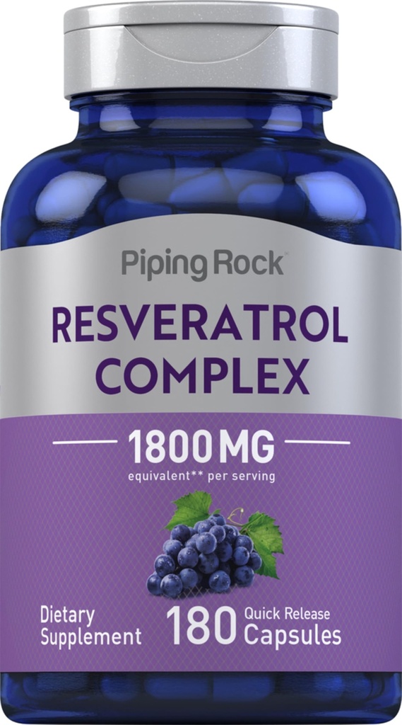 Piping Rock Resveratrol Kompleks 1800 mg 124; 180 Capsules 124; Grape Ekstraksi Benih 124; Non-GMO, Gluten Free Suplemen