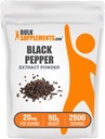 BulkSuplements.com Black Pepper Extract Powder - Black Pepper Suplemen Piperine - Vegan & Gluten Free, 20mg per Serving, 50g (1.8 oz) (Paket 1)
